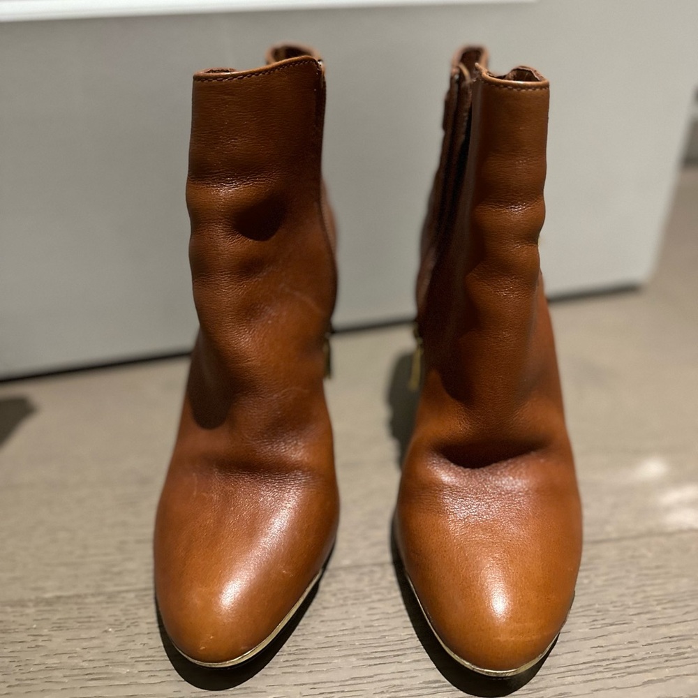 Louise Et Cir Leather Brown/Cognac color
Gold Buckles Stacked Heel Boo… - Picture 5 of 9